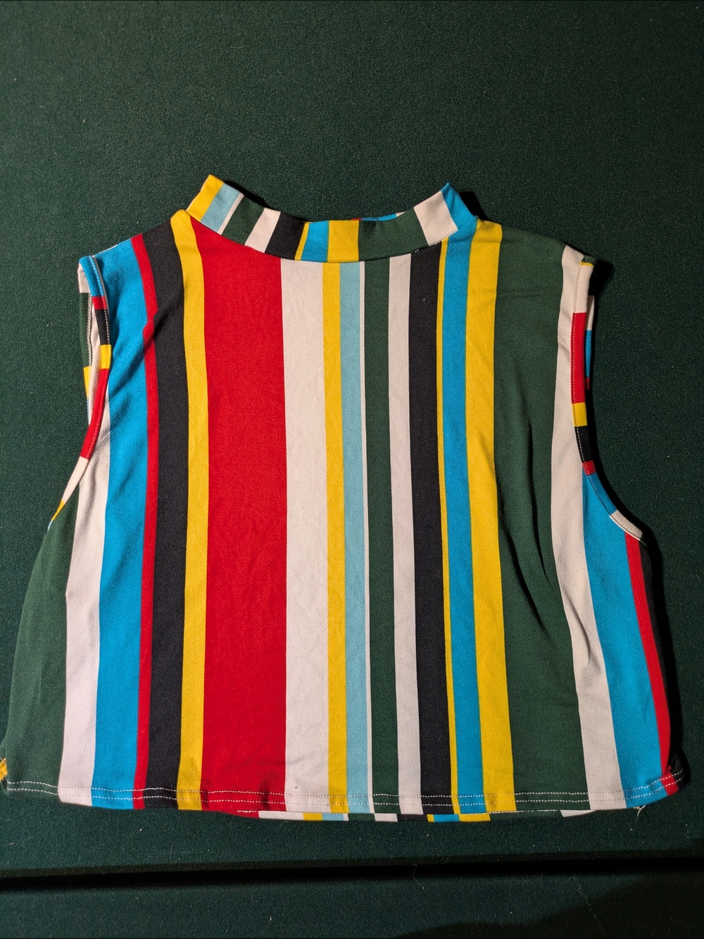 Mock Neck Sleeveless Crop Top in Multicolor Stripe